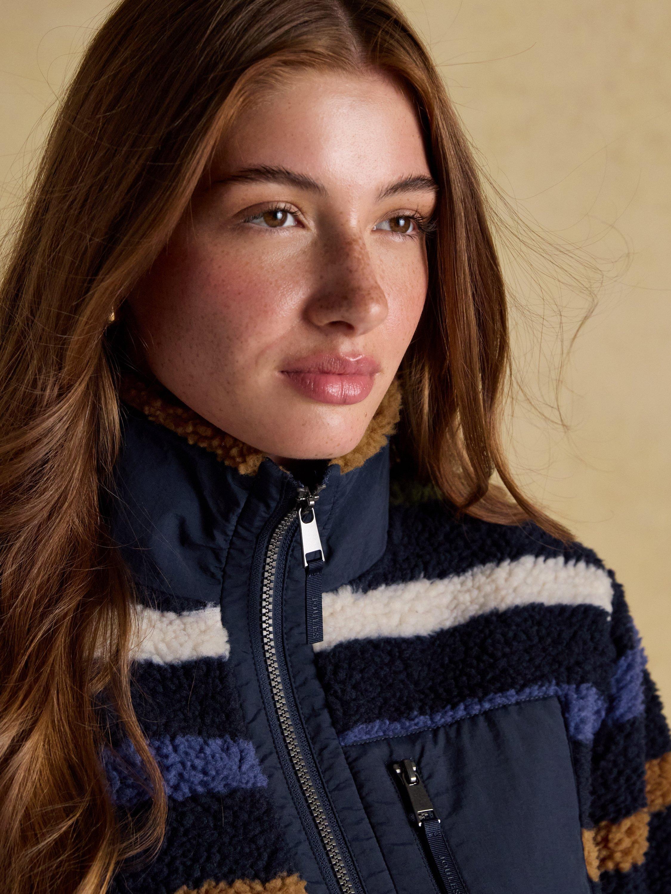 Product image 9 of 9, which shows Joules Striped Borg Fleece, Navy/Multi, 26