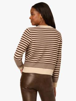 Adrianna Papell Stripe Round Neck Cardigan, Cream/Dark Brown - view 2, Cream/Dark Brown