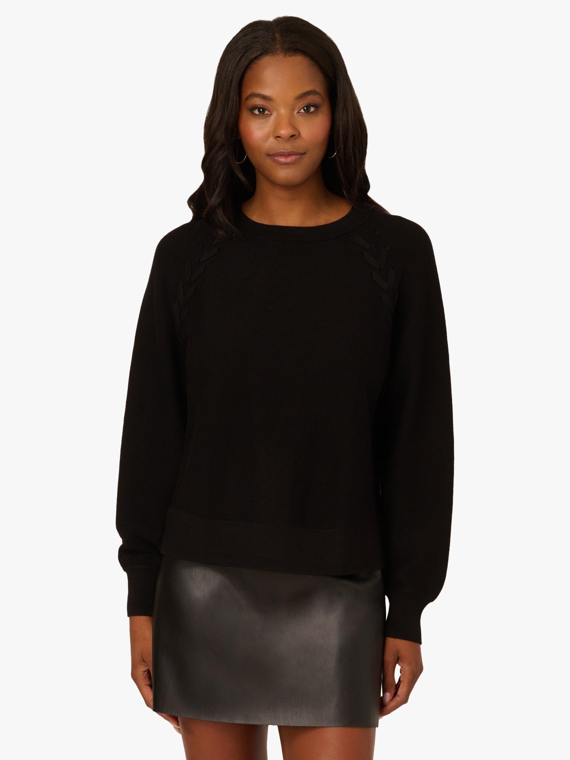 Product image 1 of 7, which shows Adrianna Papell Round Neck Jumper, Black, S