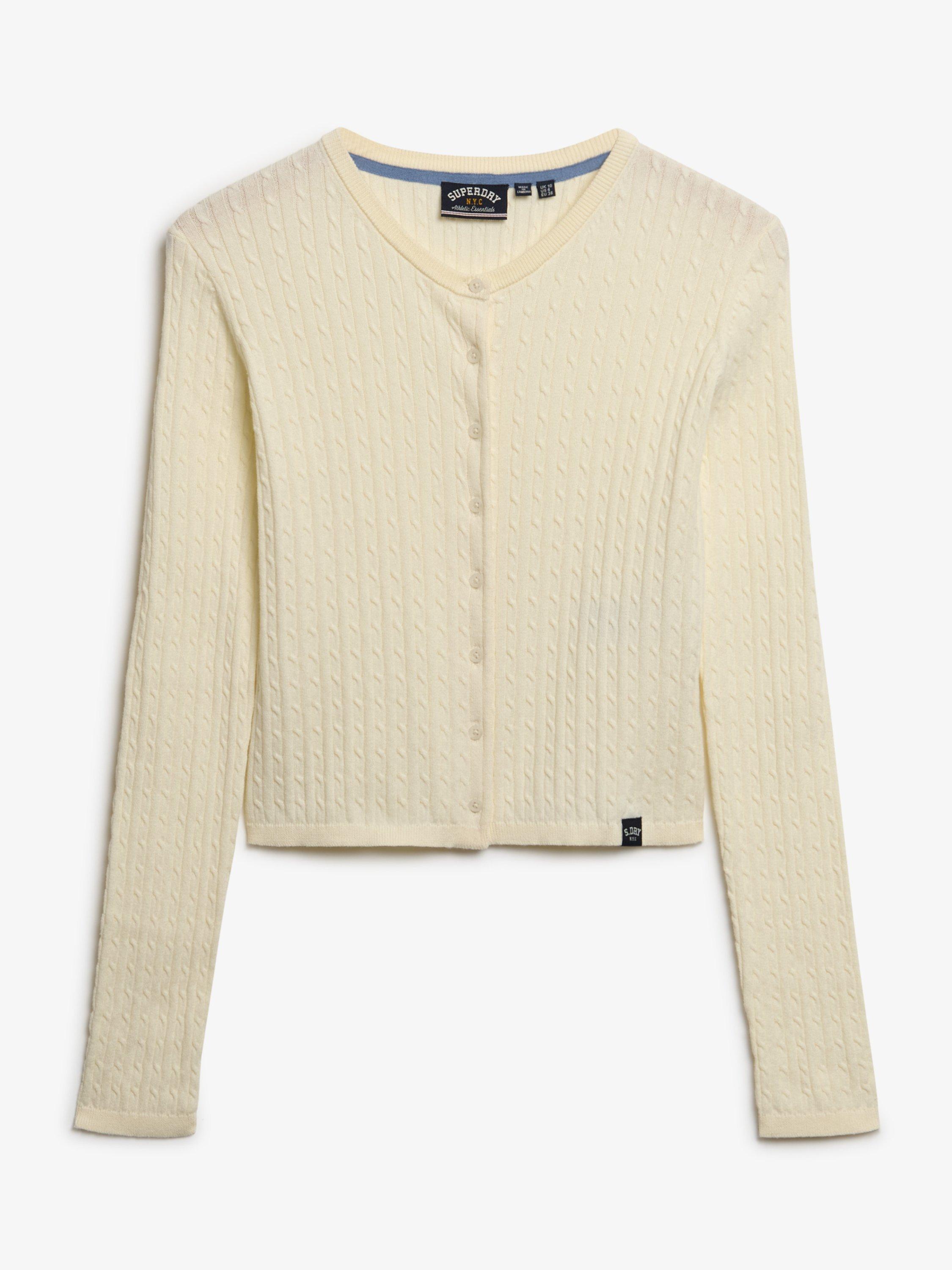 Product image 6 of 6, which shows Superdry Micro Cable Knit Cardigan, Off White, 14