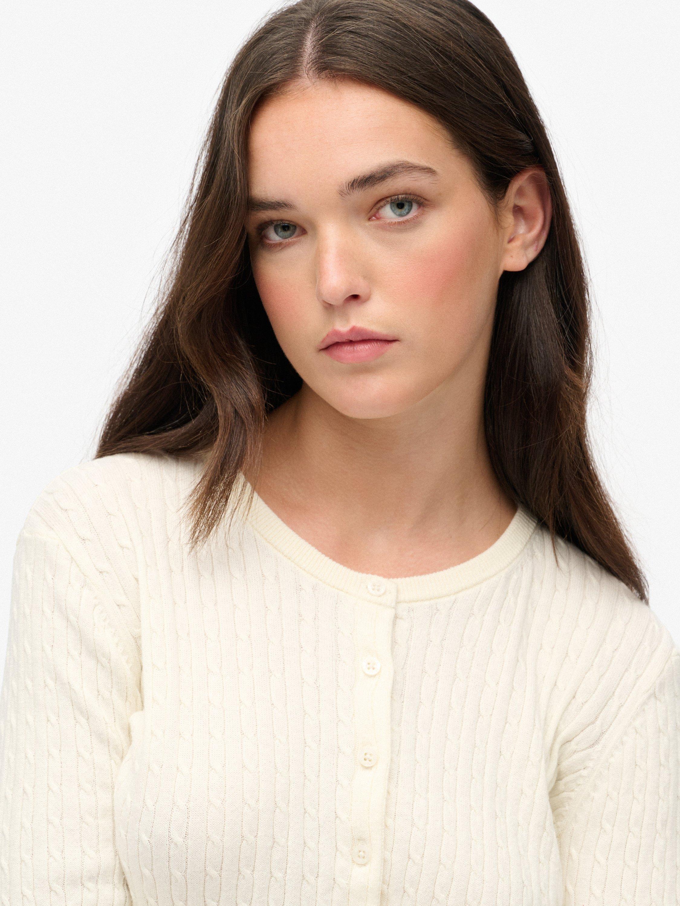 Product image 4 of 6, which shows Superdry Micro Cable Knit Cardigan, Off White, 14
