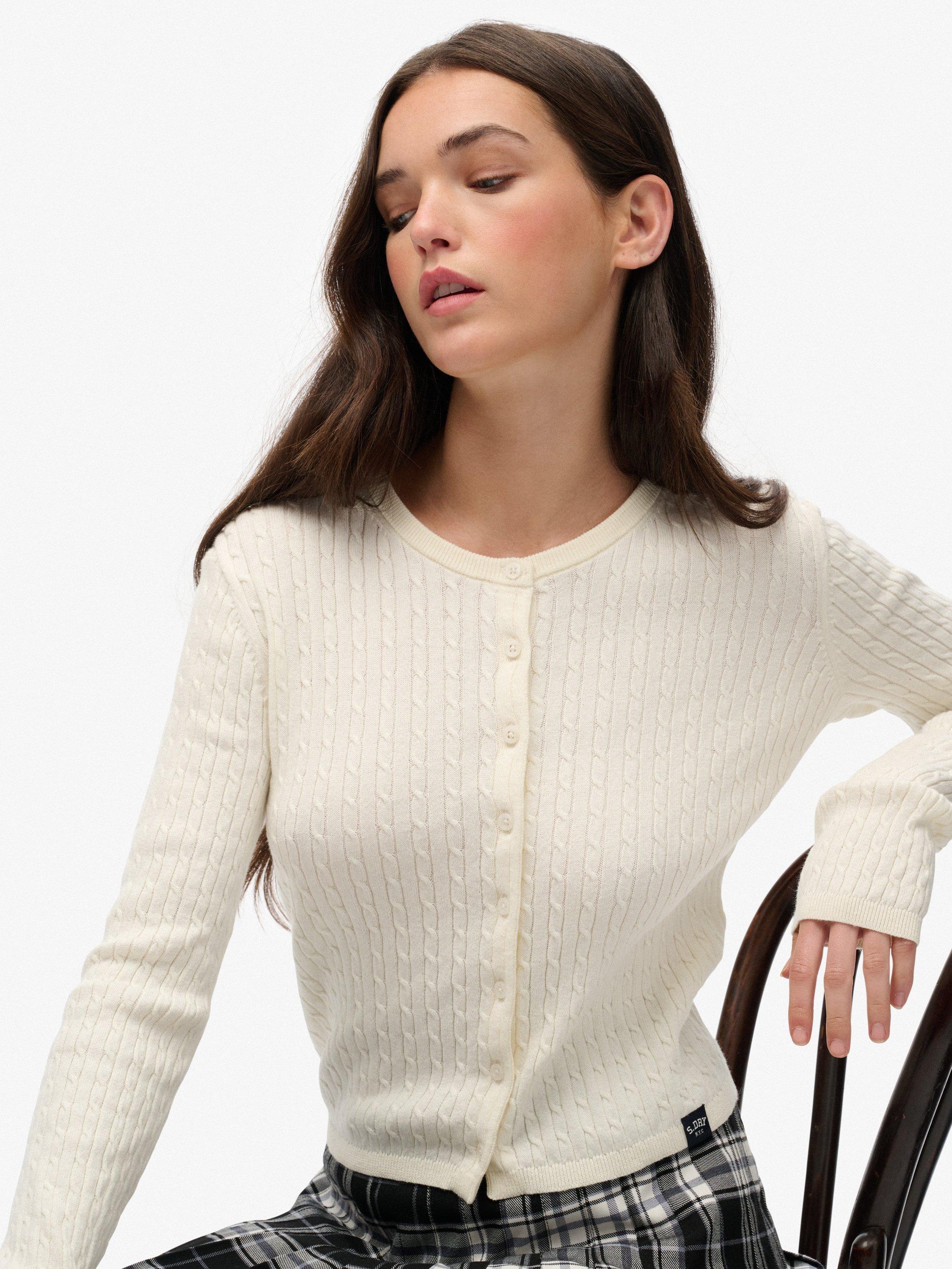 Product image 5 of 6, which shows Superdry Micro Cable Knit Cardigan, Off White, 14