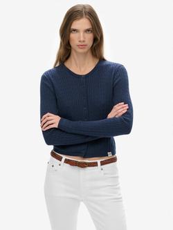 Superdry Micro Cable Knit Cardigan, Richest Navy