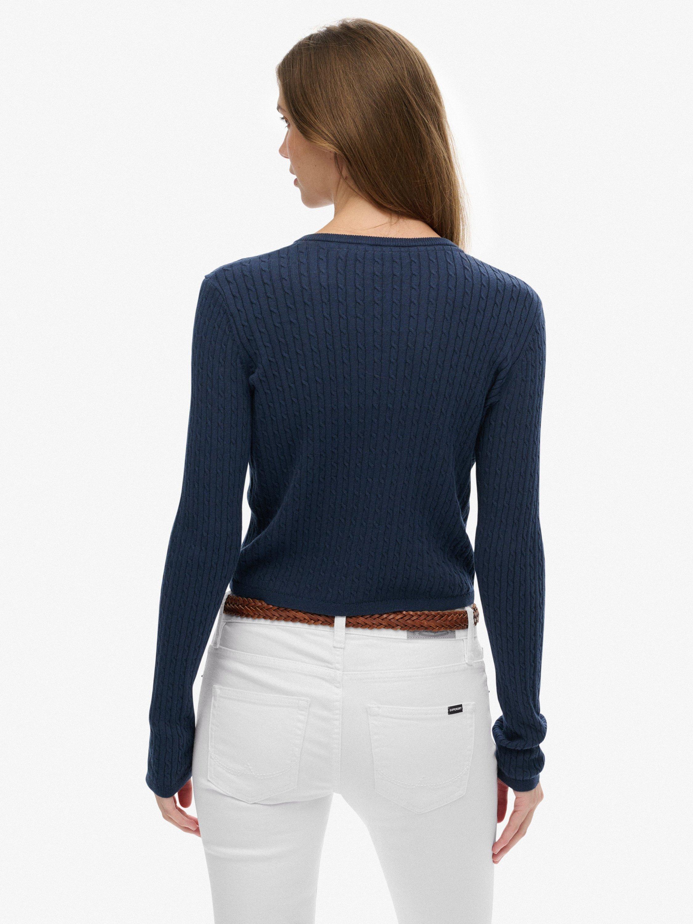 Product image 2 of 5, which shows Superdry Micro Cable Knit Cardigan, Richest Navy, 6