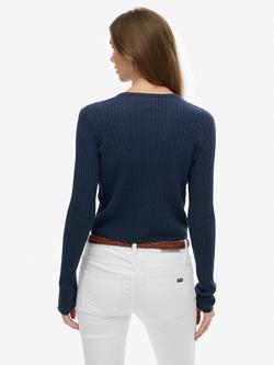 Superdry Micro Cable Knit Cardigan - view 2, Richest Navy