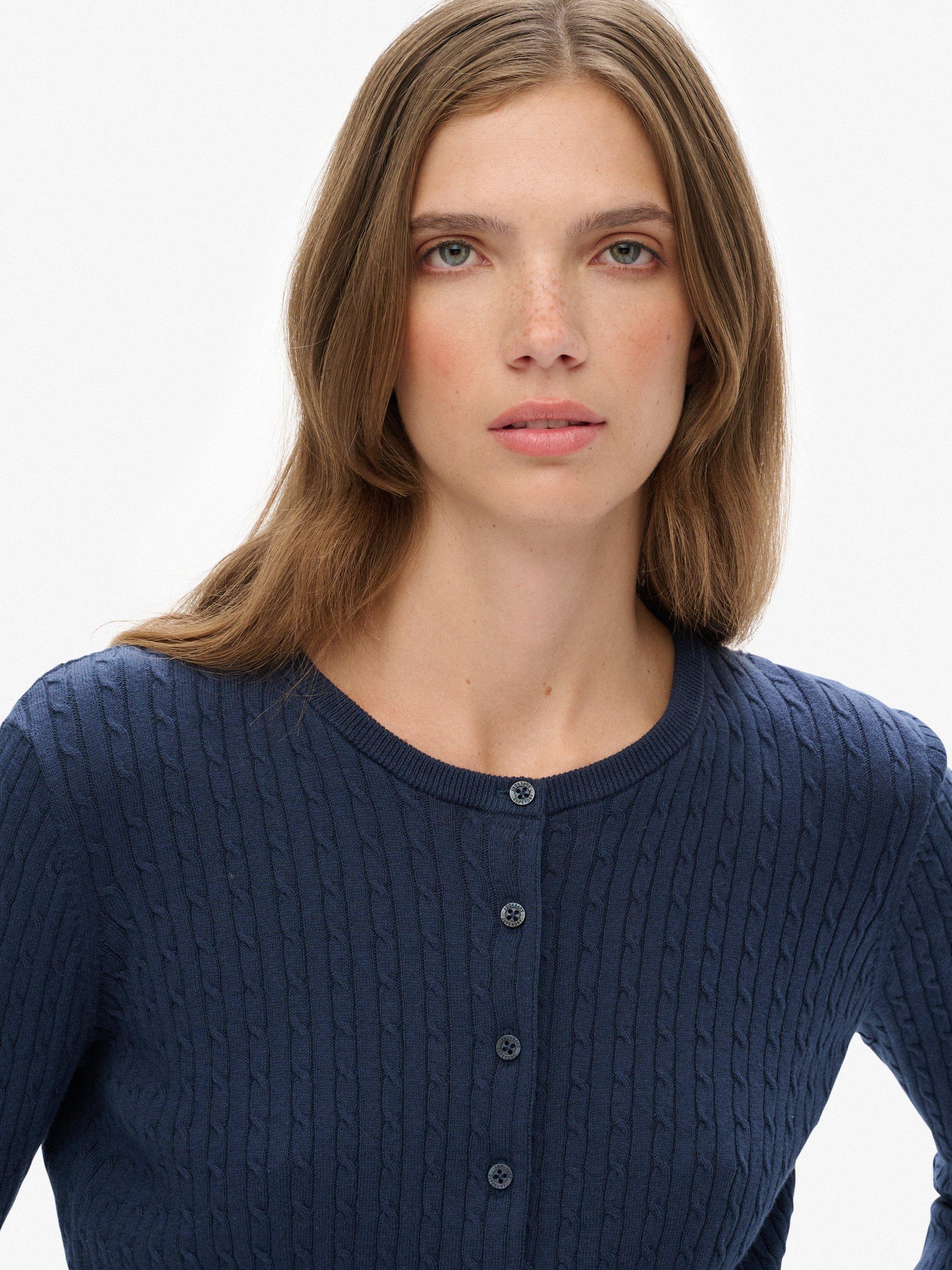 Product image 4 of 5, which shows Superdry Micro Cable Knit Cardigan, Richest Navy, 6