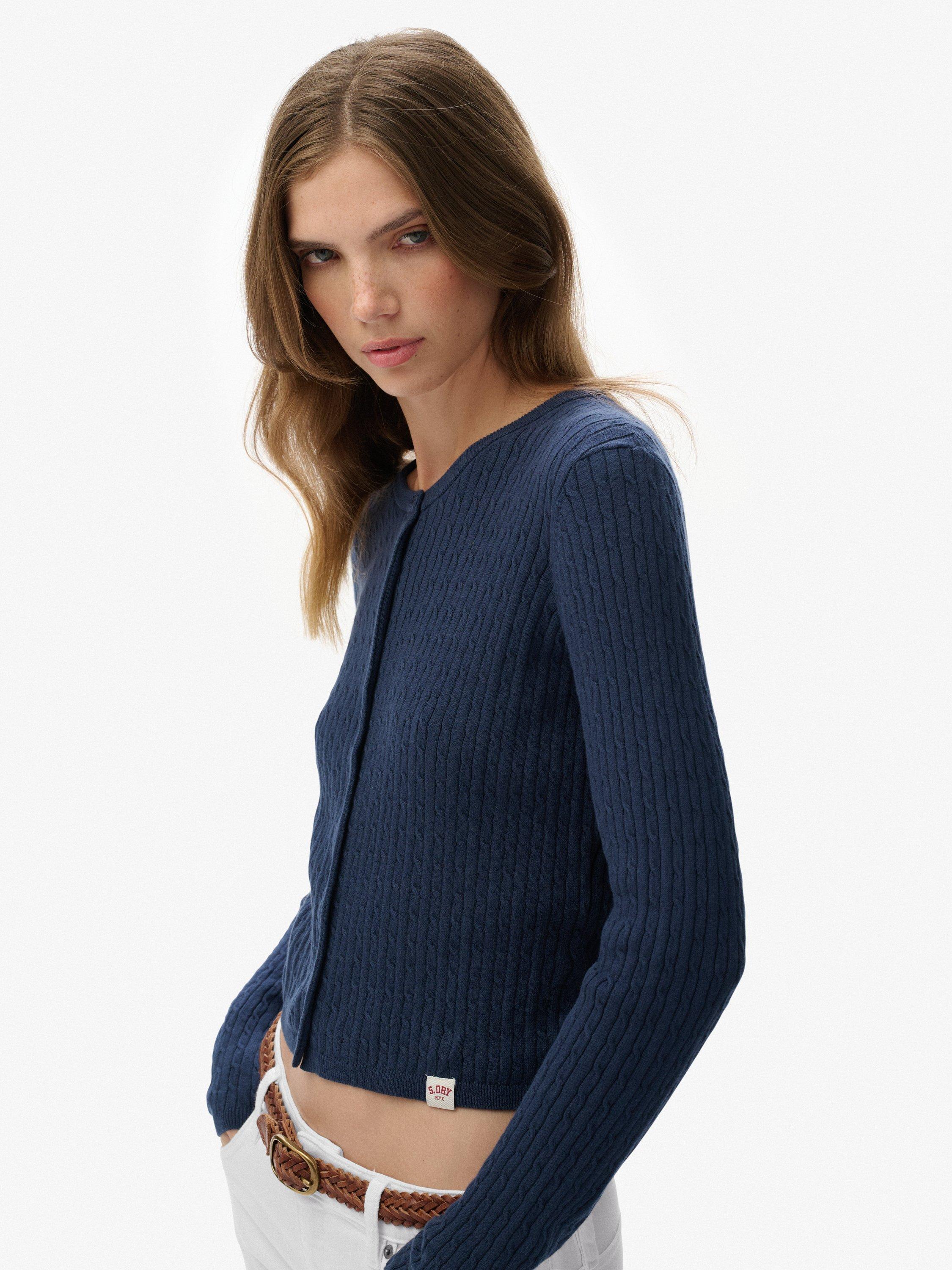 Product image 5 of 5, which shows Superdry Micro Cable Knit Cardigan, Richest Navy, 6