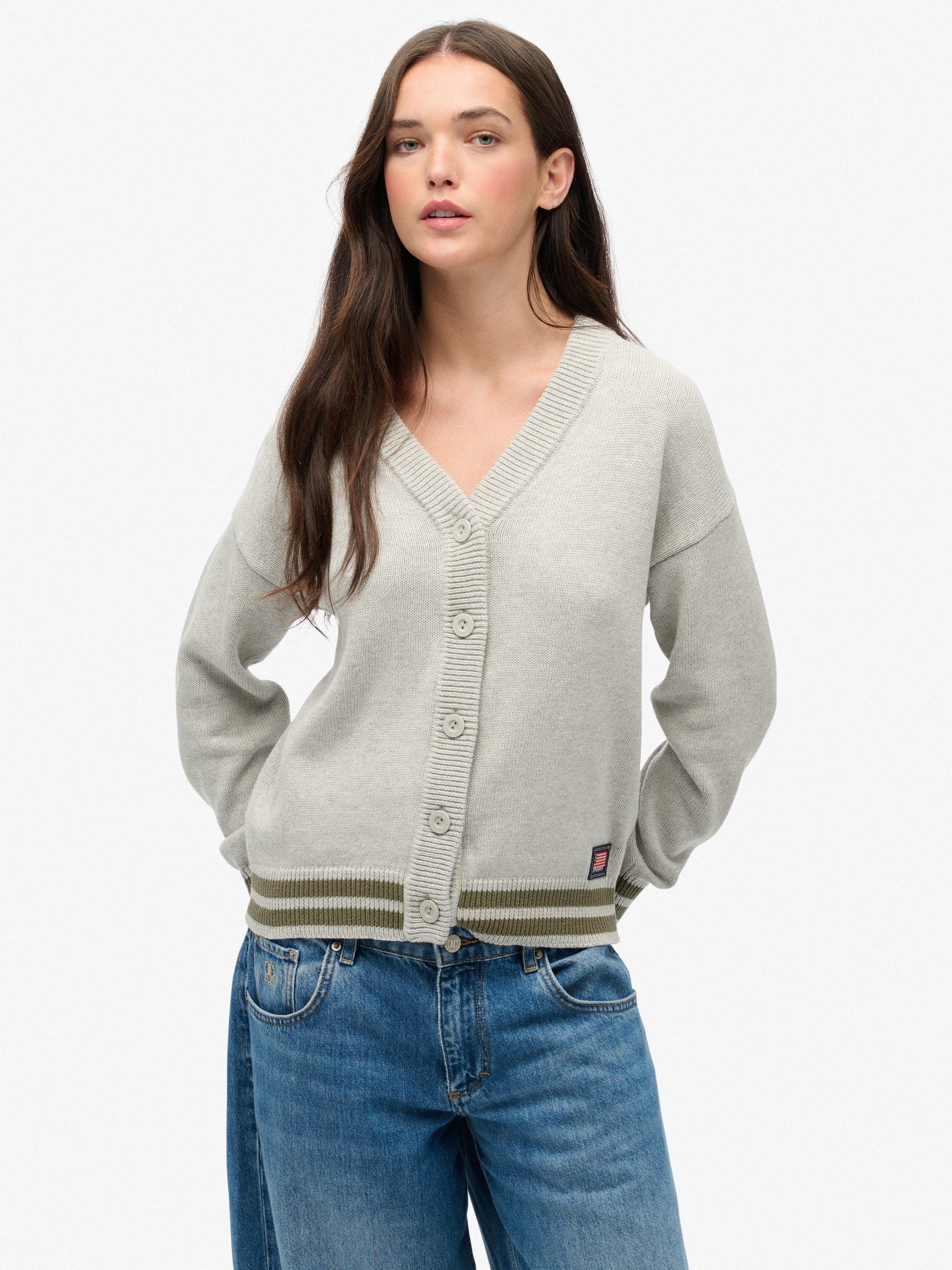 Superdry Slouchy Knitted Cardigan, Glacier Grey Marl - Main Image