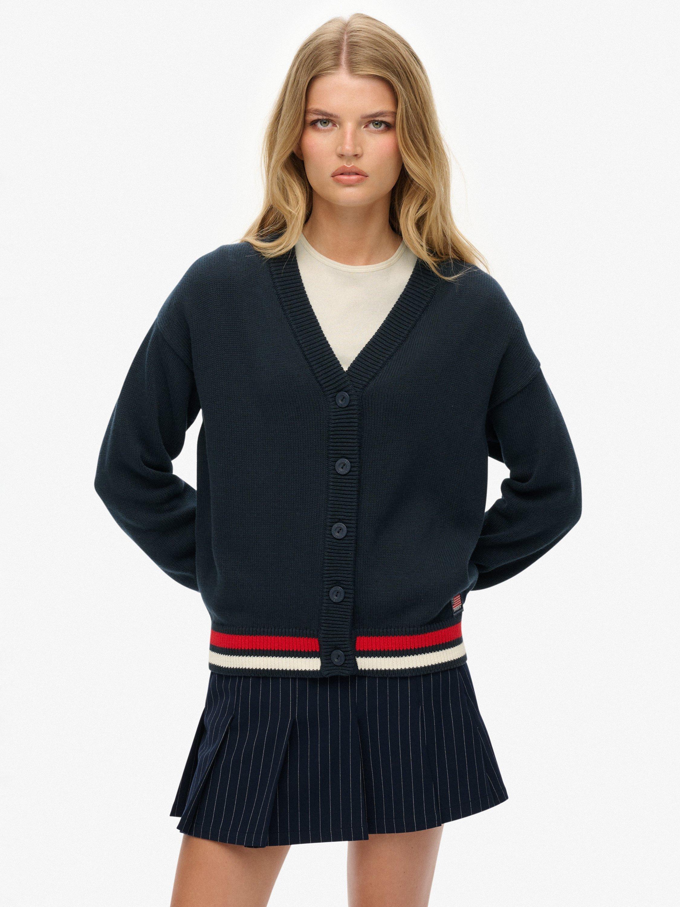 Product image 1 of 5, which shows Superdry Slouchy Knitted Cardigan, Eclipse Navy, 8