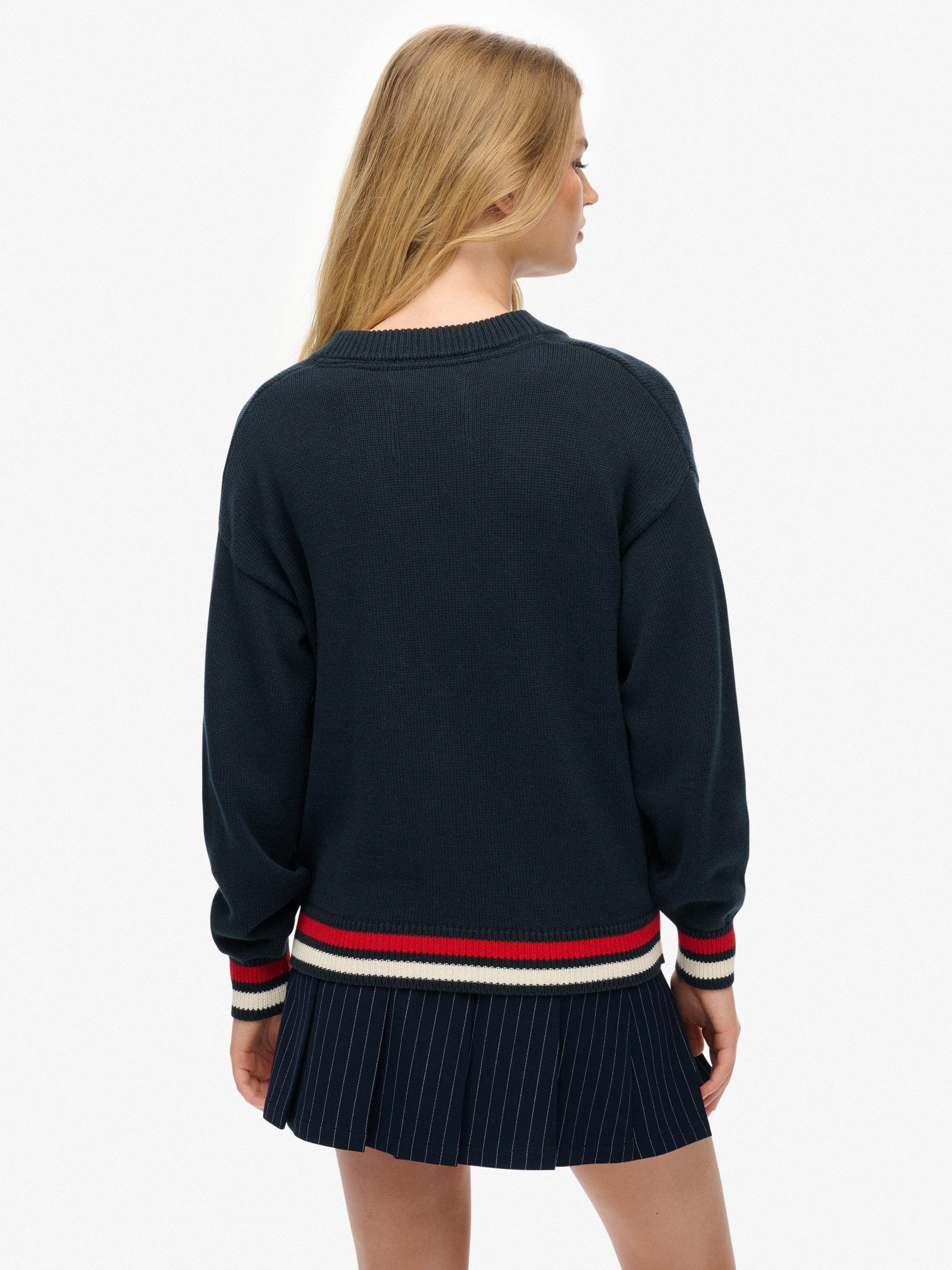 Product image 2 of 5, which shows Superdry Slouchy Knitted Cardigan, Eclipse Navy, 8