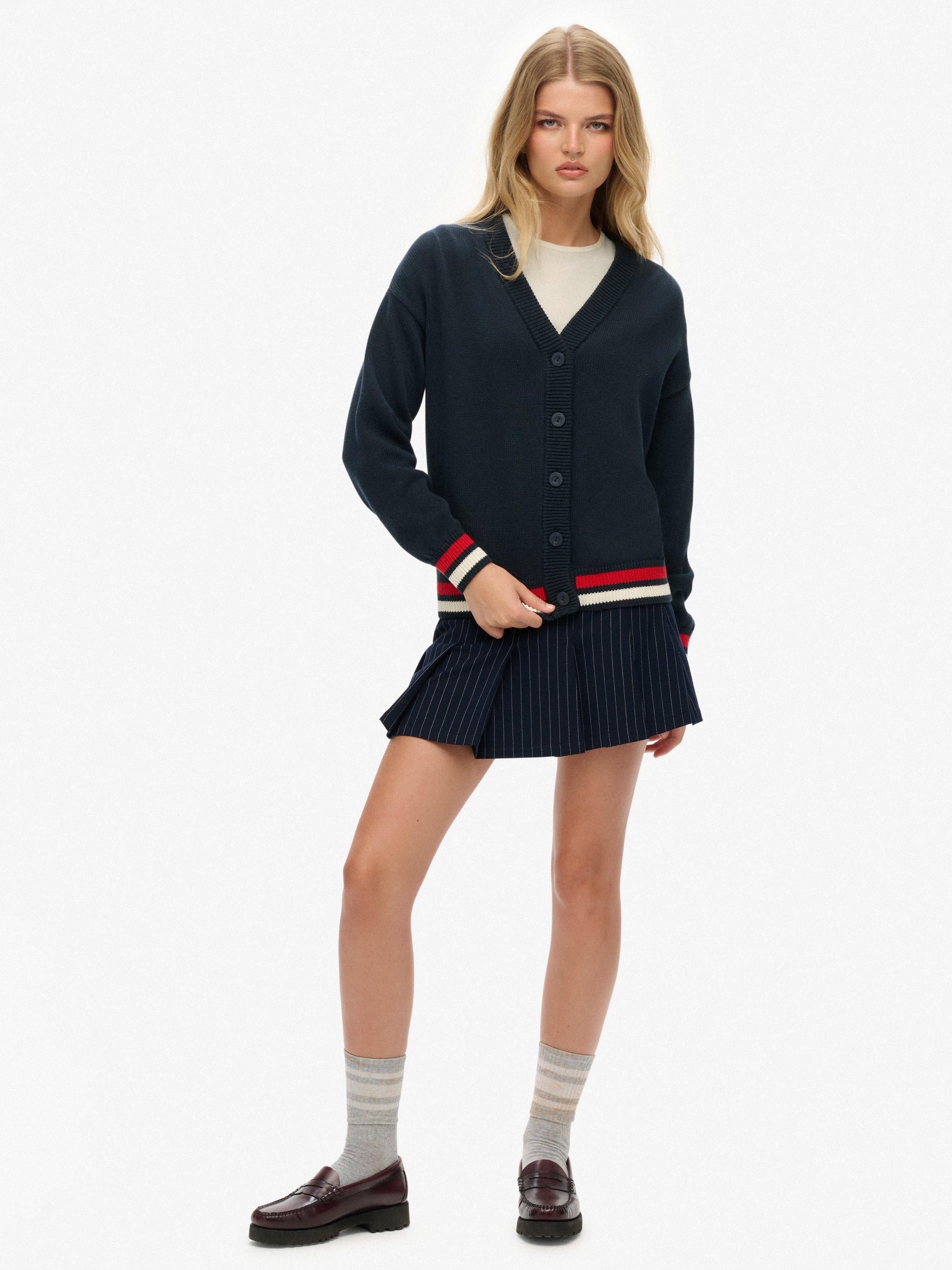 Product image 3 of 5, which shows Superdry Slouchy Knitted Cardigan, Eclipse Navy, 8