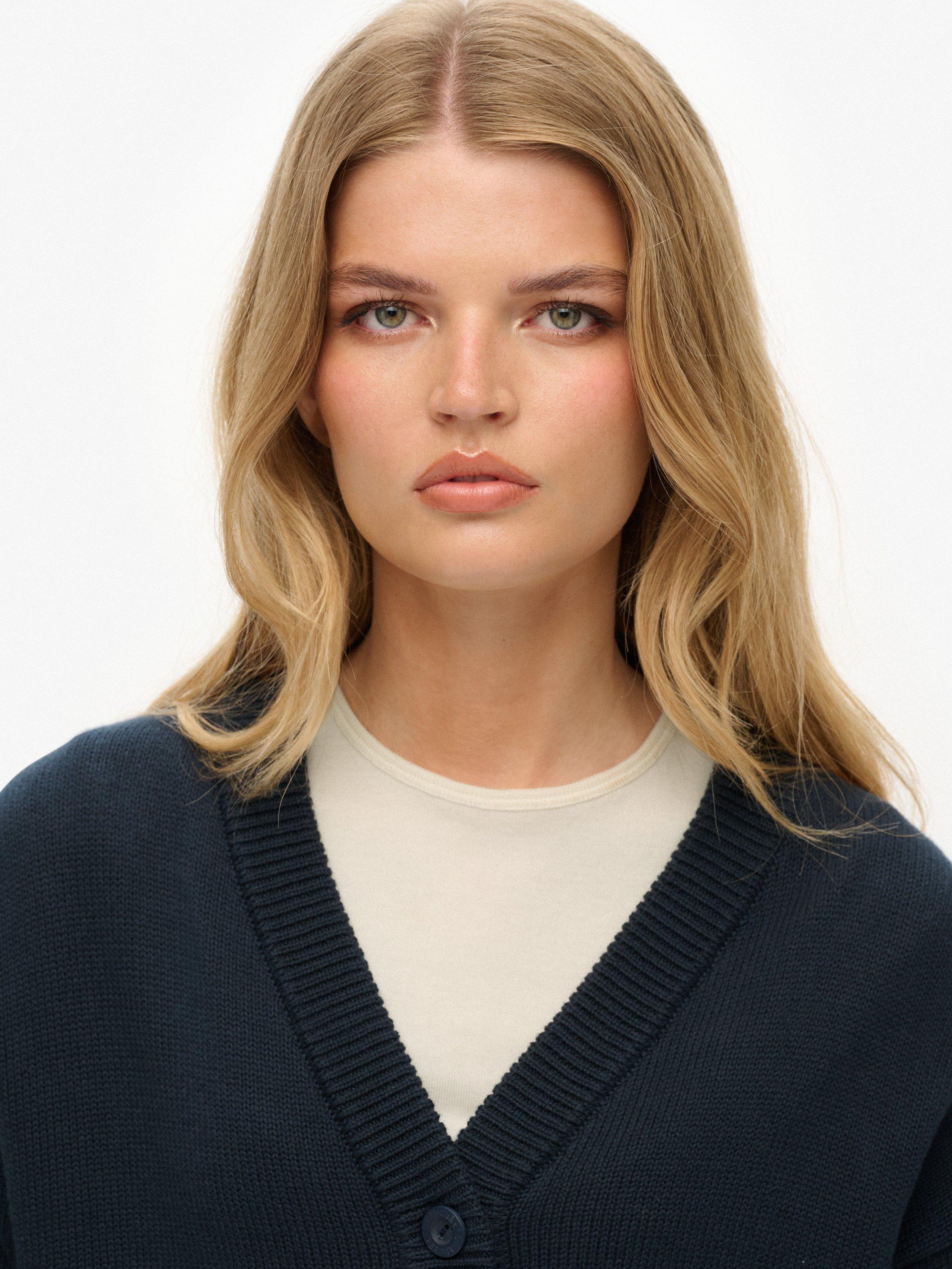 Product image 4 of 5, which shows Superdry Slouchy Knitted Cardigan, Eclipse Navy, 8