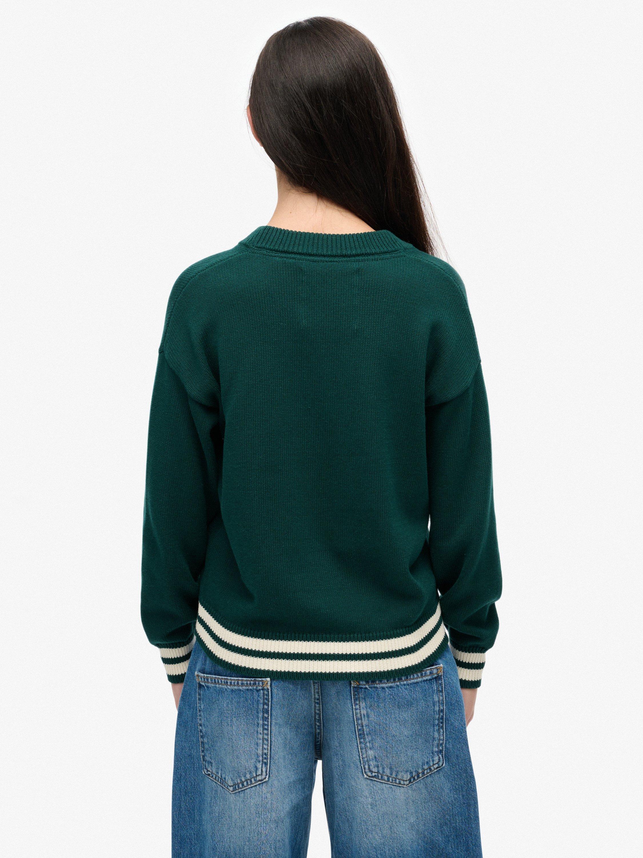 Product image 2 of 5, which shows Superdry Slouchy Knitted Cardigan, Darkest Pine Green, 16