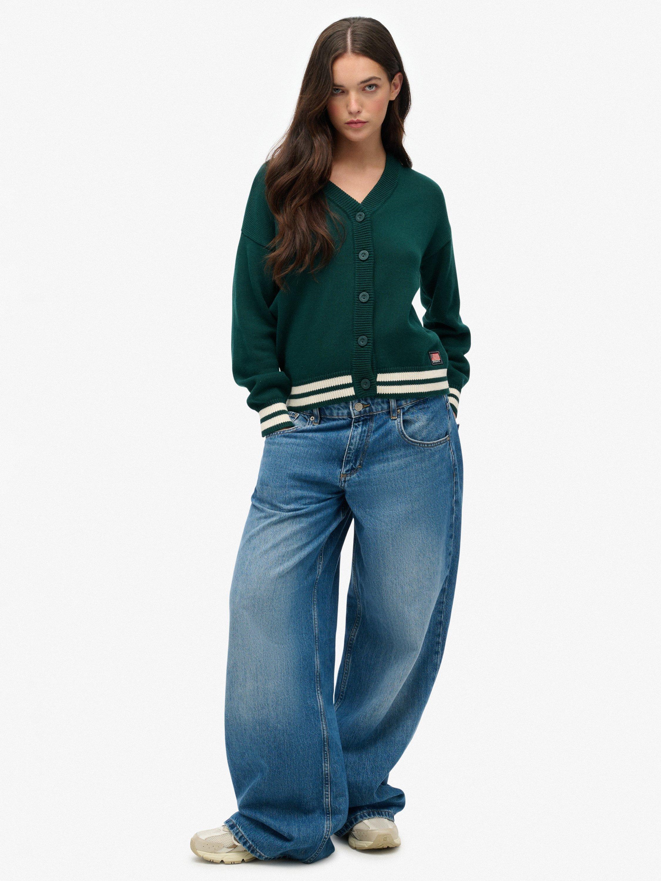 Product image 3 of 5, which shows Superdry Slouchy Knitted Cardigan, Darkest Pine Green, 16