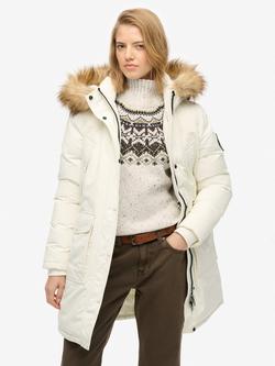 Superdry Everest Faux Fur Parka Coat, Off White, Off White