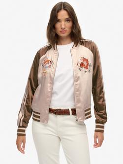 Superdry Suikajan Embroidered Bomber Jacket, Champagne/Bronze, Champagne/Bronze