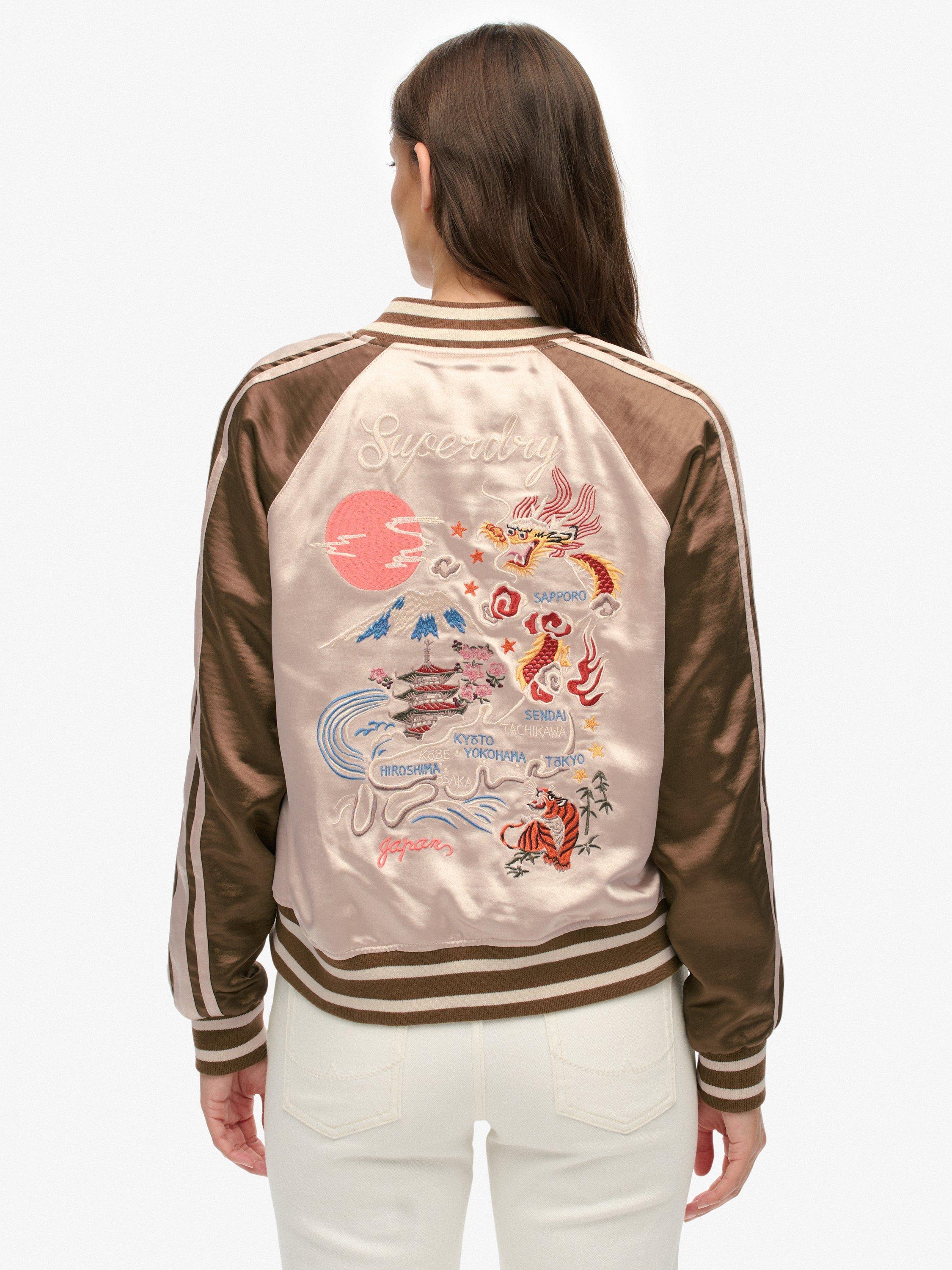 Product image 2 of 7, which shows Superdry Suikajan Embroidered Bomber Jacket, Champagne/Bronze, 12