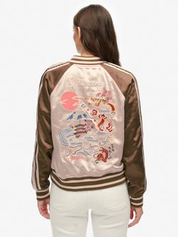 Superdry Suikajan Embroidered Bomber Jacket, Champagne/Bronze - view 2, Champagne/Bronze