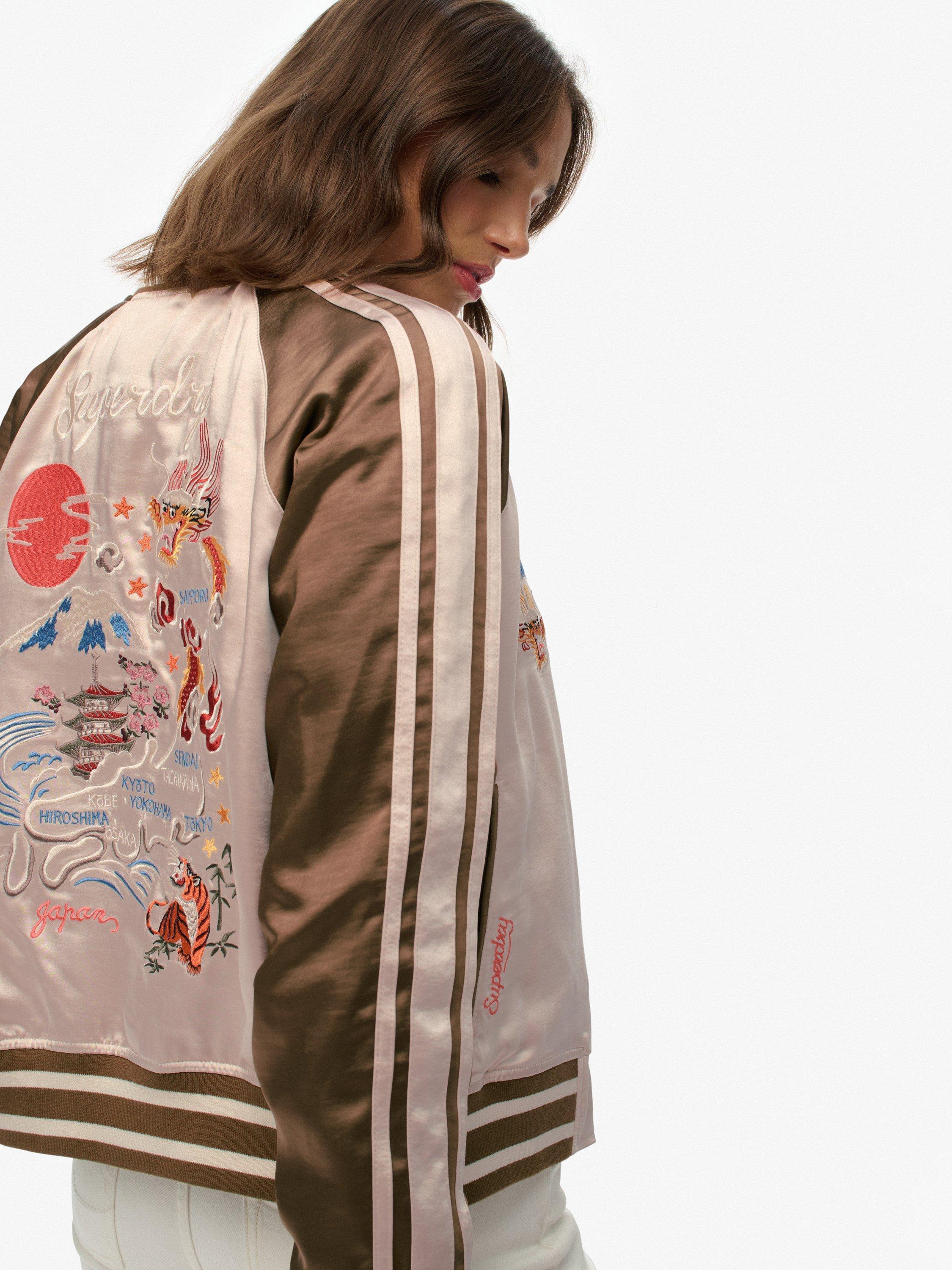 Product image 6 of 7, which shows Superdry Suikajan Embroidered Bomber Jacket, Champagne/Bronze, 12