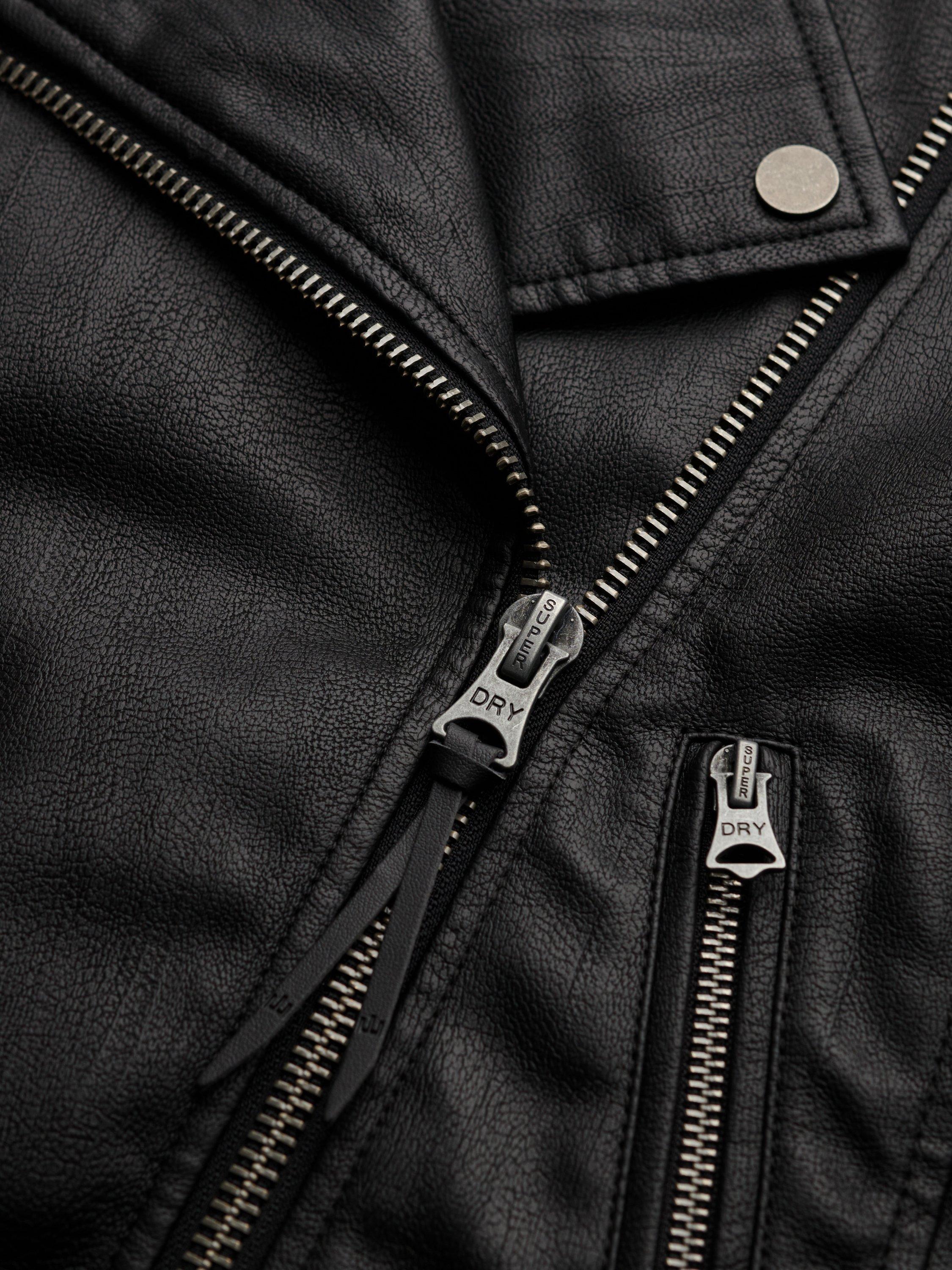 Product image 7 of 7, which shows Superdry Classic Faux Leather Biker Jacket , Black, 12