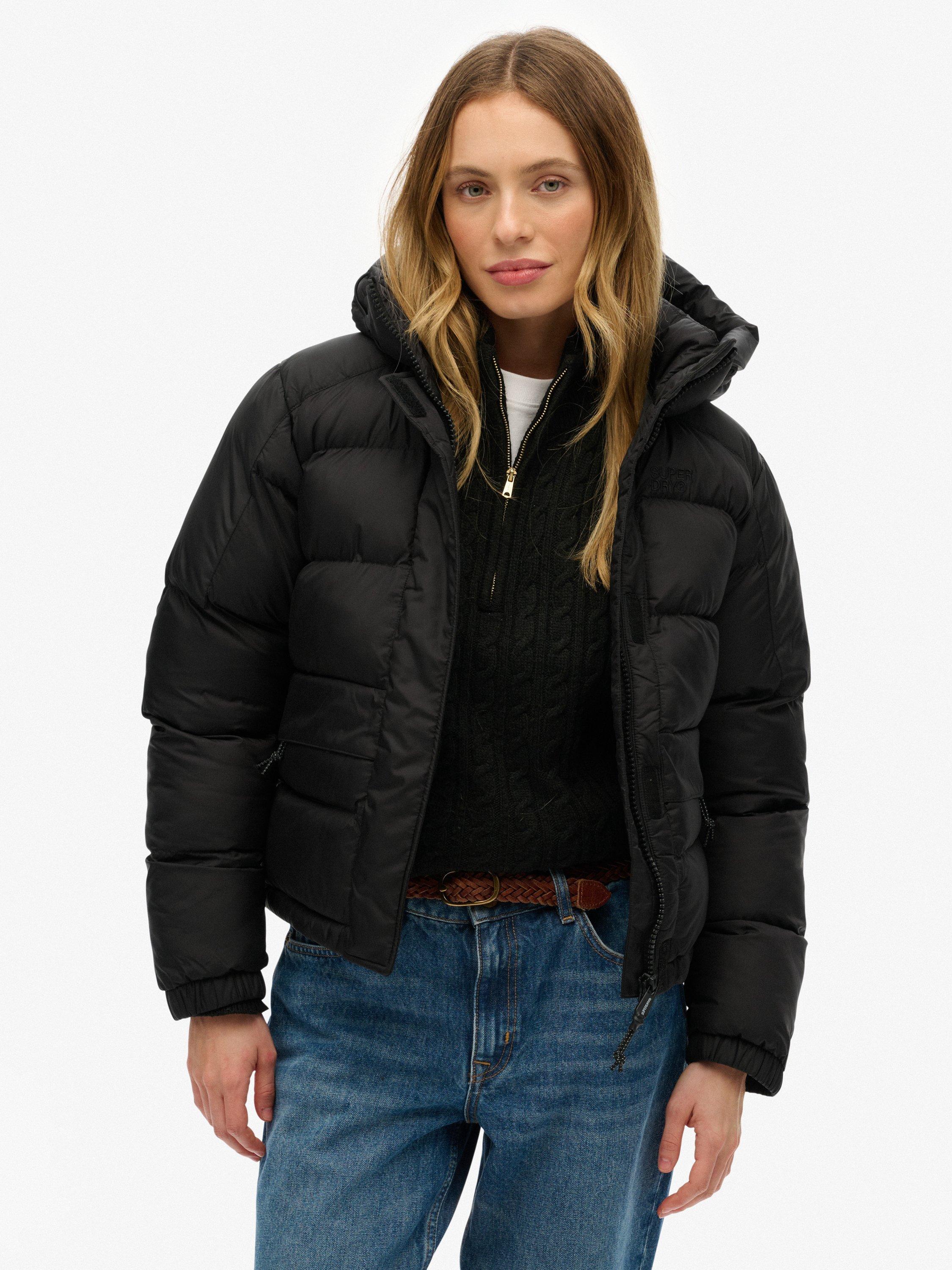 Product image 1 of 7, which shows Superdry Hooded 5 Baffle Puffer Jacket, Black, 12