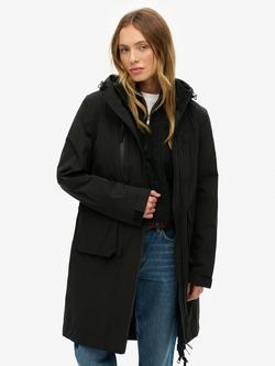 Superdry Hooded Longline Shell Parka, Black, Black