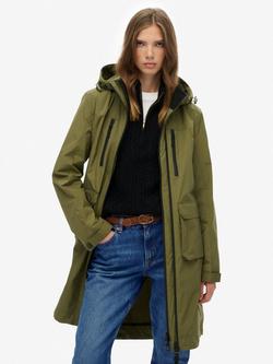 Superdry Hooded Longline Shell Parka, Khaki Green, Khaki Green