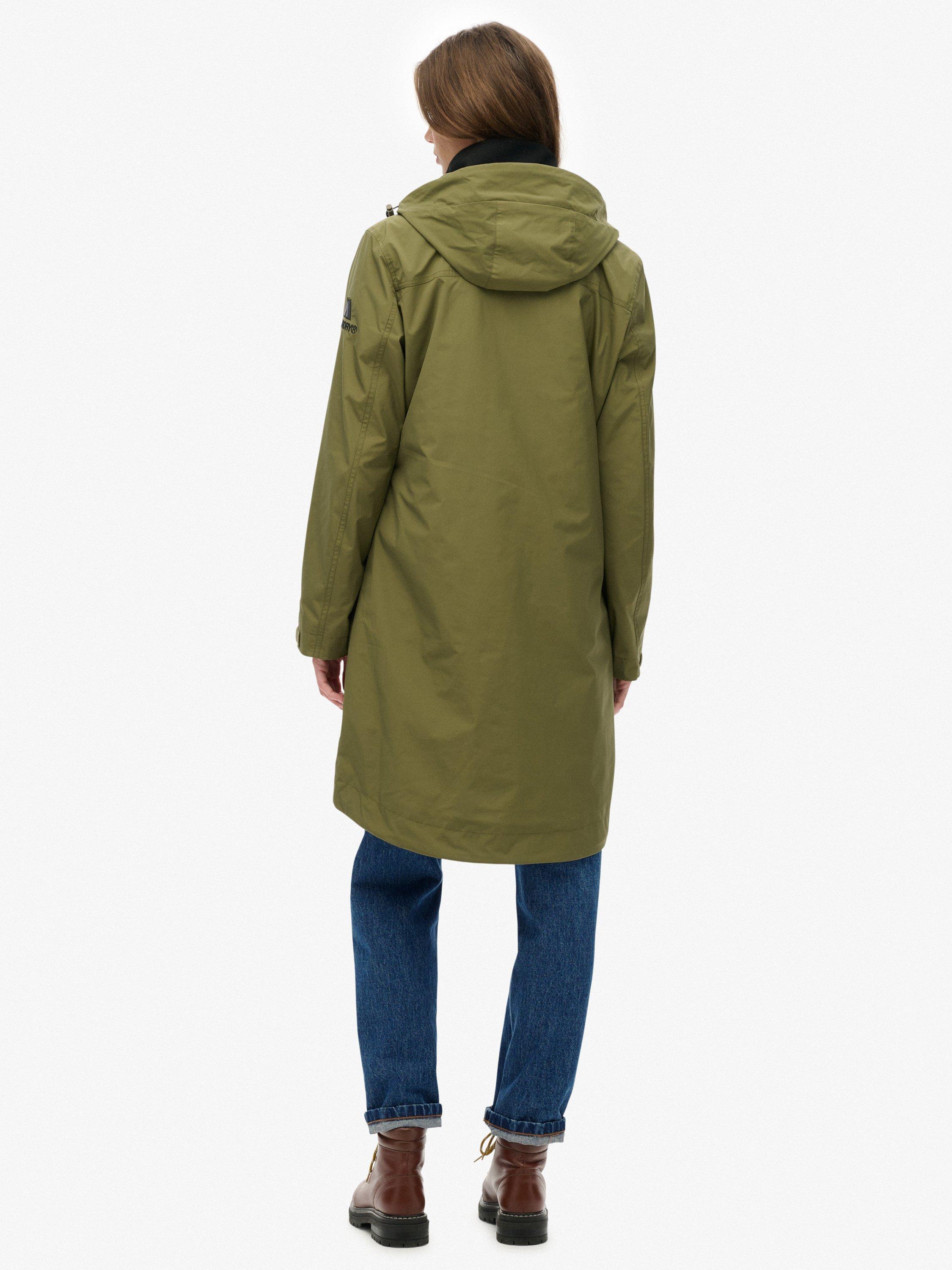 Product image 2 of 6, which shows Superdry Hooded Longline Shell Parka, Khaki Green, 14