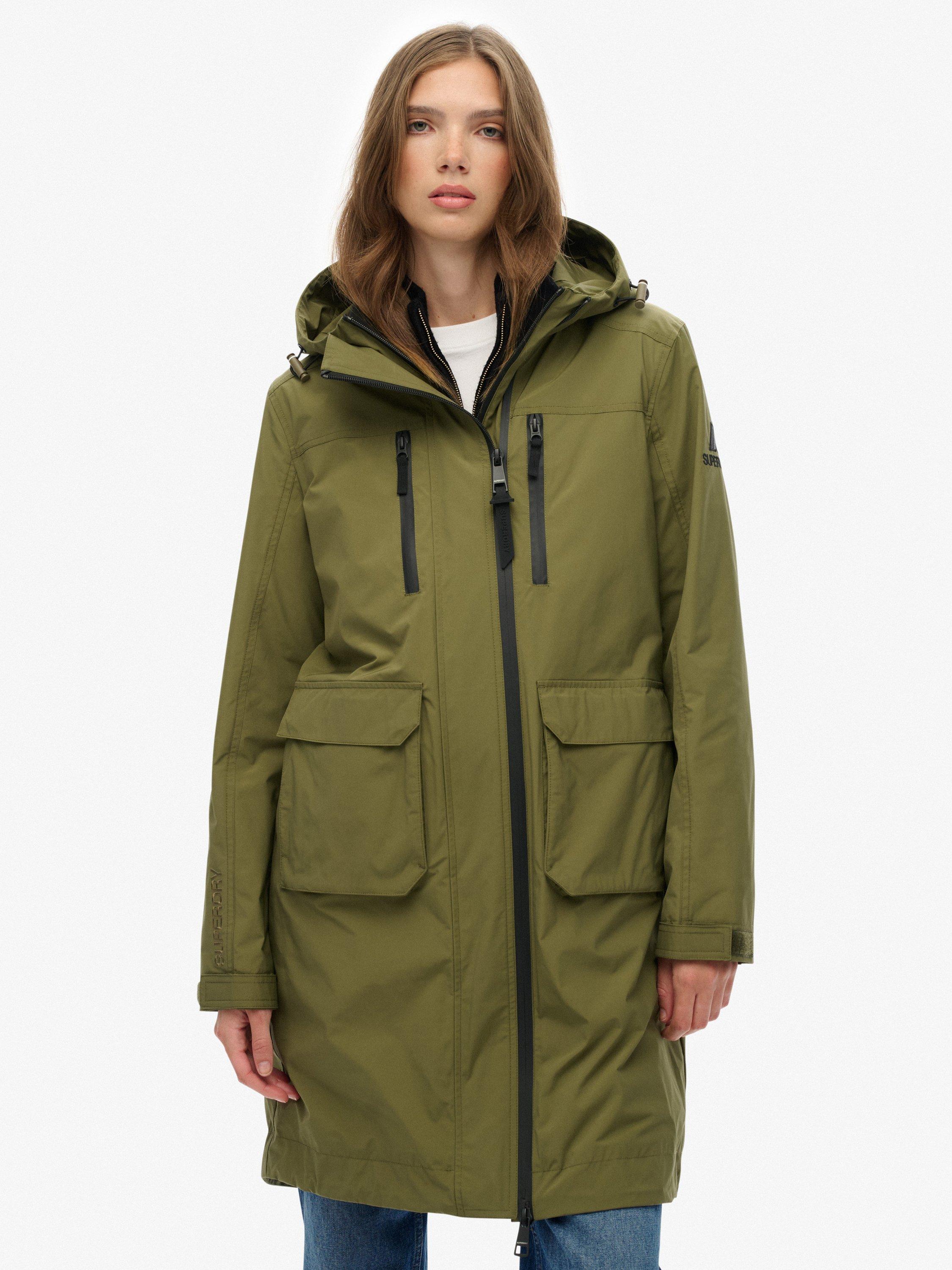 Product image 4 of 6, which shows Superdry Hooded Longline Shell Parka, Khaki Green, 14