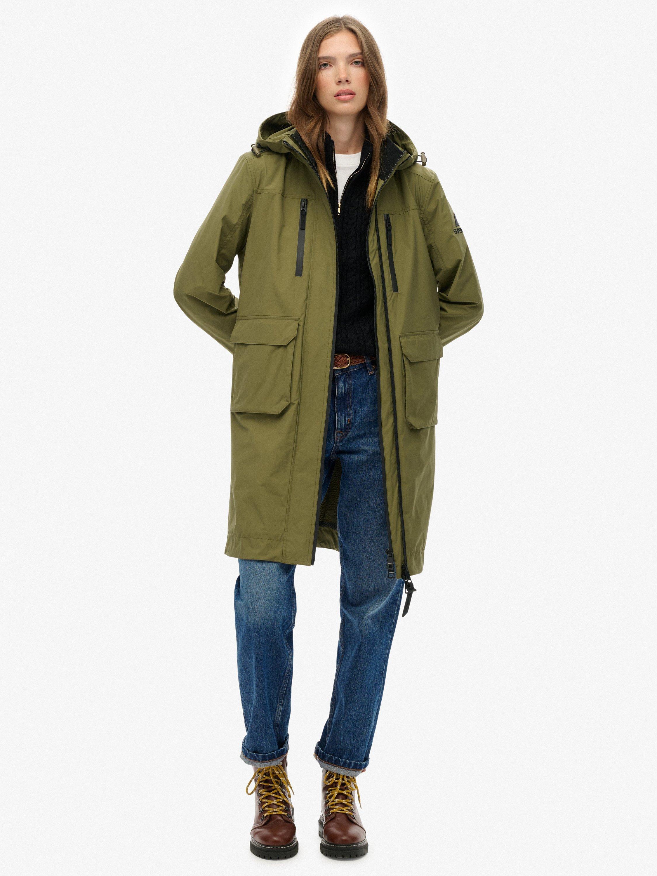 Product image 5 of 6, which shows Superdry Hooded Longline Shell Parka, Khaki Green, 14