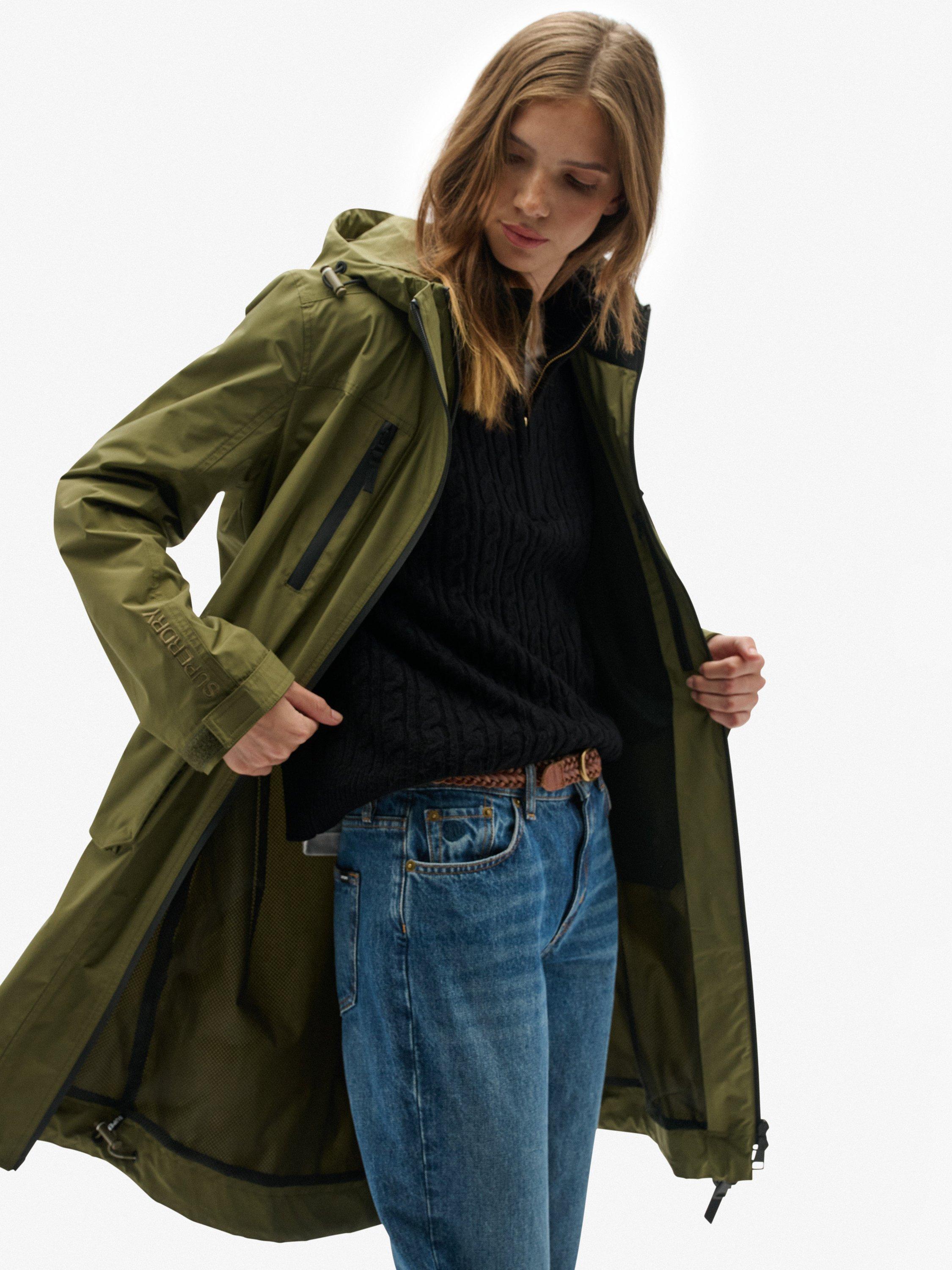 Product image 6 of 6, which shows Superdry Hooded Longline Shell Parka, Khaki Green, 14