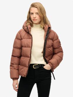 Superdry Hooded Sports Puffer Jacket, Nutmeg Spice Brown, Nutmeg Spice Brown
