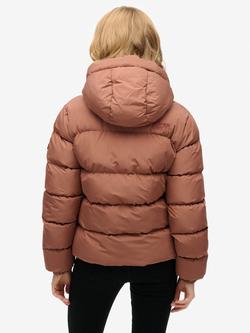 Superdry Hooded Sports Puffer Jacket, Nutmeg Spice Brown - view 2, Nutmeg Spice Brown