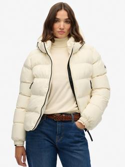 Superdry Hooded Sports Puffer Jacket, Off White