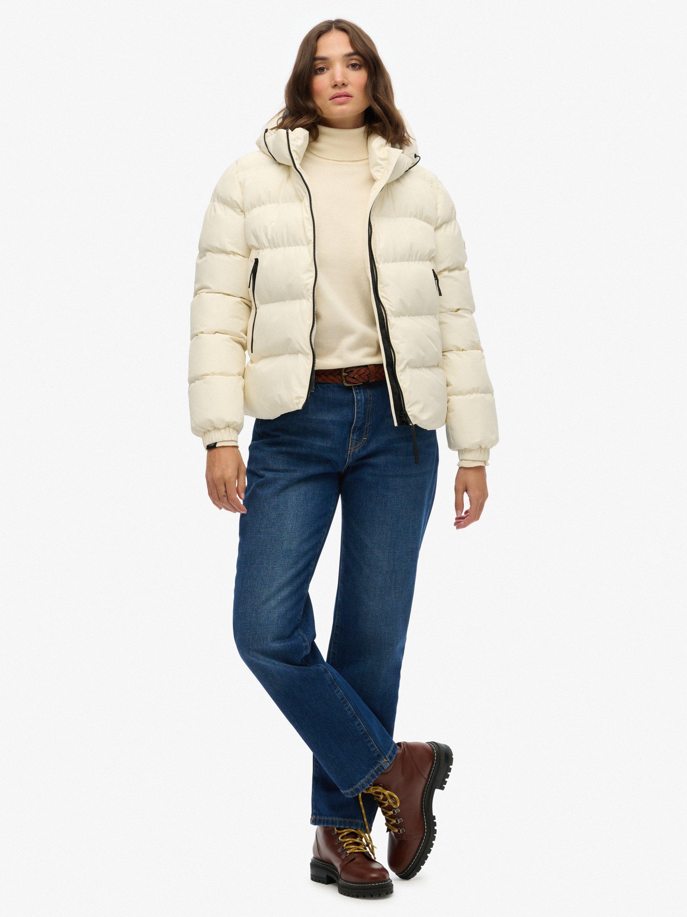 Product image 3 of 6, which shows Superdry Hooded Sports Puffer Jacket, Off White, 6