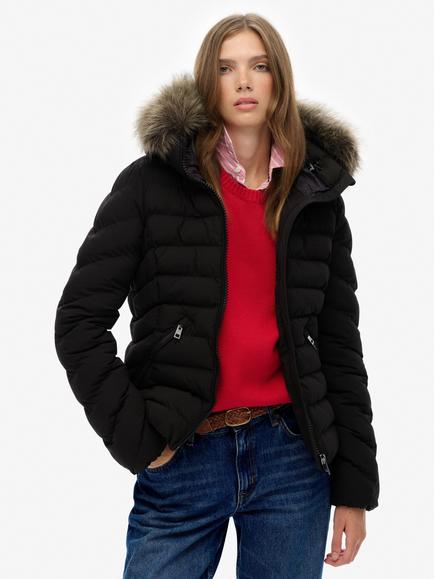 Superdry Fuji Faux Fur Hood Padded Jacket, Black, Black