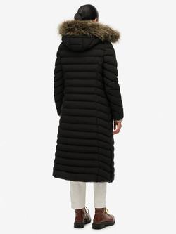 Superdry Fuji Faux Fur Hooded Longline Jacket, Black - view 2, Black