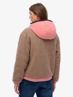 Superdry Vintage Hooded Sherpa Jacket, Light Taupe - view 2, Light Taupe