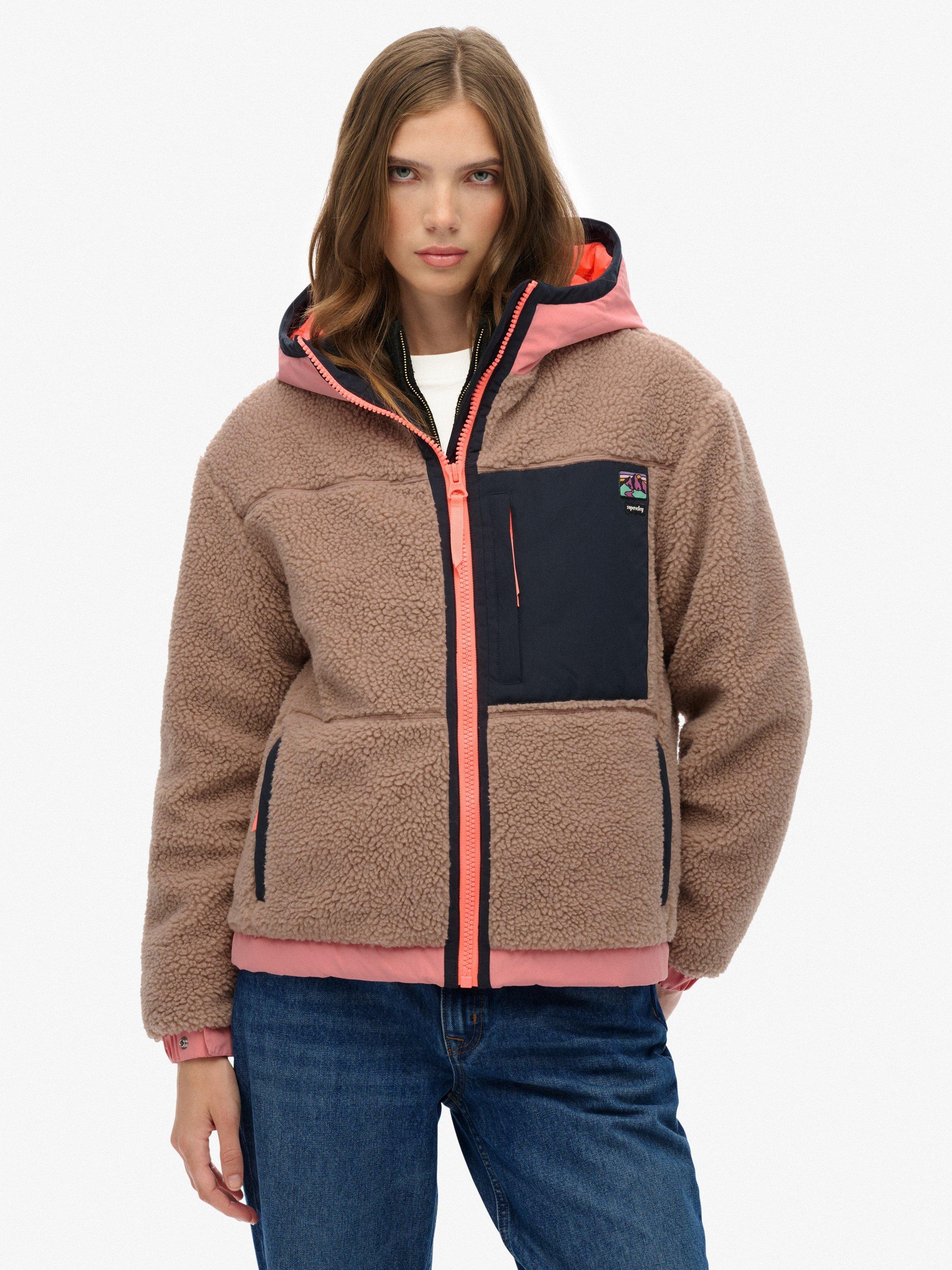 Superdry Vintage Hooded Sherpa Jacket, Light Taupe