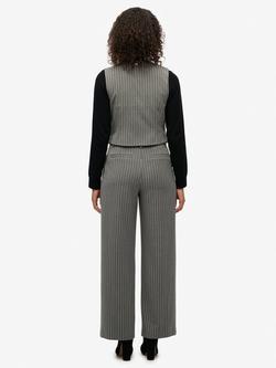 Superdry Mid Rise Wide Leg Tailored Trousers, Grey Pinstripe - view 2, Grey Pinstripe