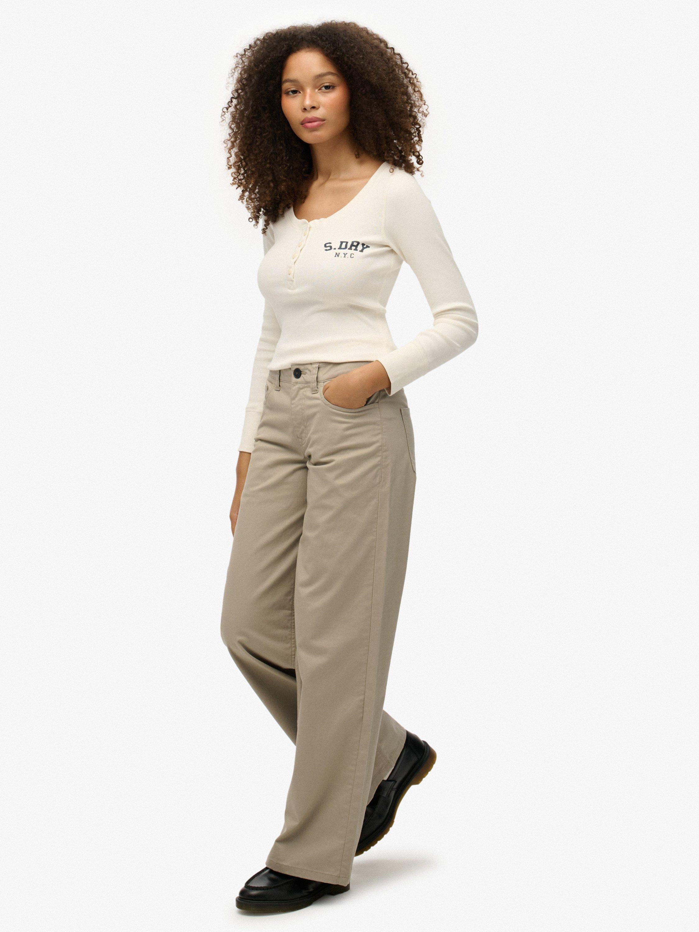 Product image 3 of 6, which shows Superdry Mid Rise Baggy Chinos, Cobblestone Grey, W34/L30