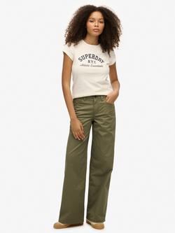 Superdry Mid Rise Baggy Chinos, Dusty Olive Green
