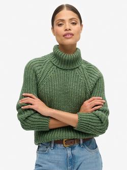 Superdry Slouchy Stitch Roll Neck Knitted Jumper, Dark Sage Marl, Dark Sage Marl