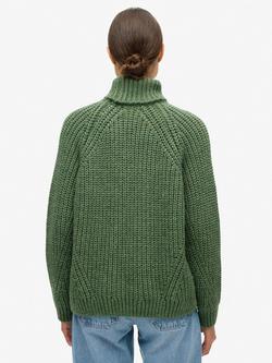Superdry Slouchy Stitch Roll Neck Knitted Jumper, Dark Sage Marl - view 2, Dark Sage Marl