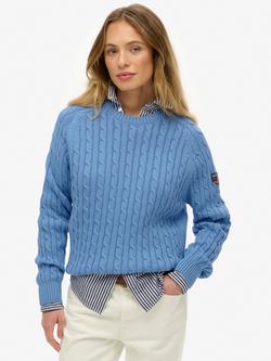Superdry Slouchy Cable Knit Jumper, Hydrangea Blue