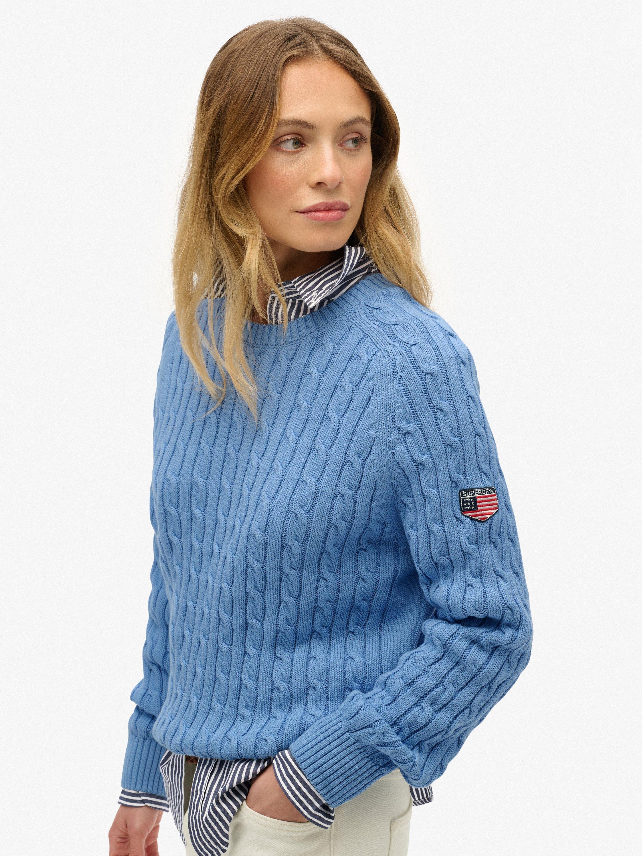 Product image 3 of 5, which shows Superdry Slouchy Cable Knit Jumper, Hydrangea Blue, 10