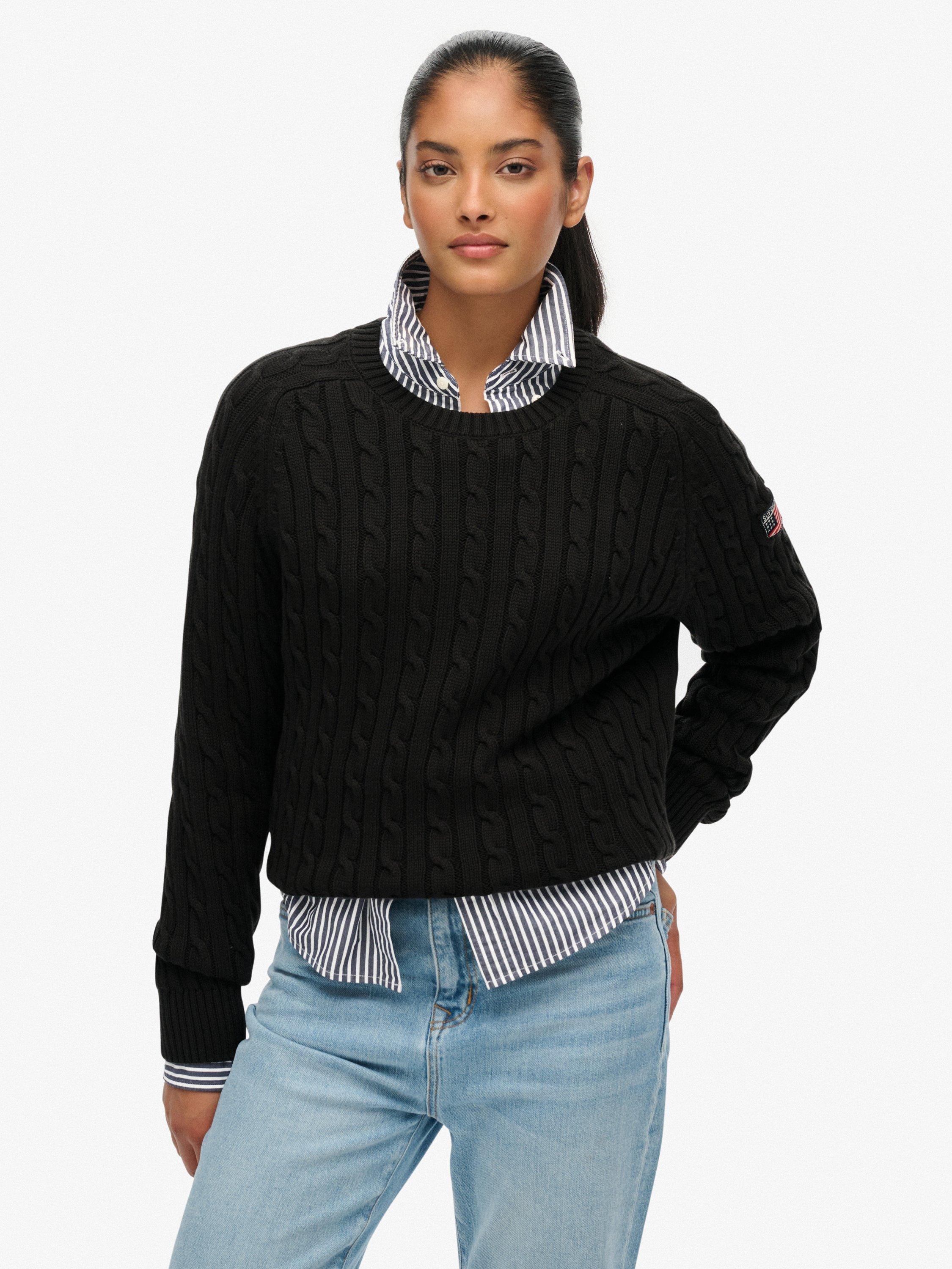 Product image 1 of 5, which shows Superdry Slouchy Cable Knit Jumper, Dark Charcoal Grey, 6