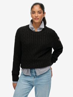 Superdry Slouchy Cable Knit Jumper, Dark Charcoal Grey