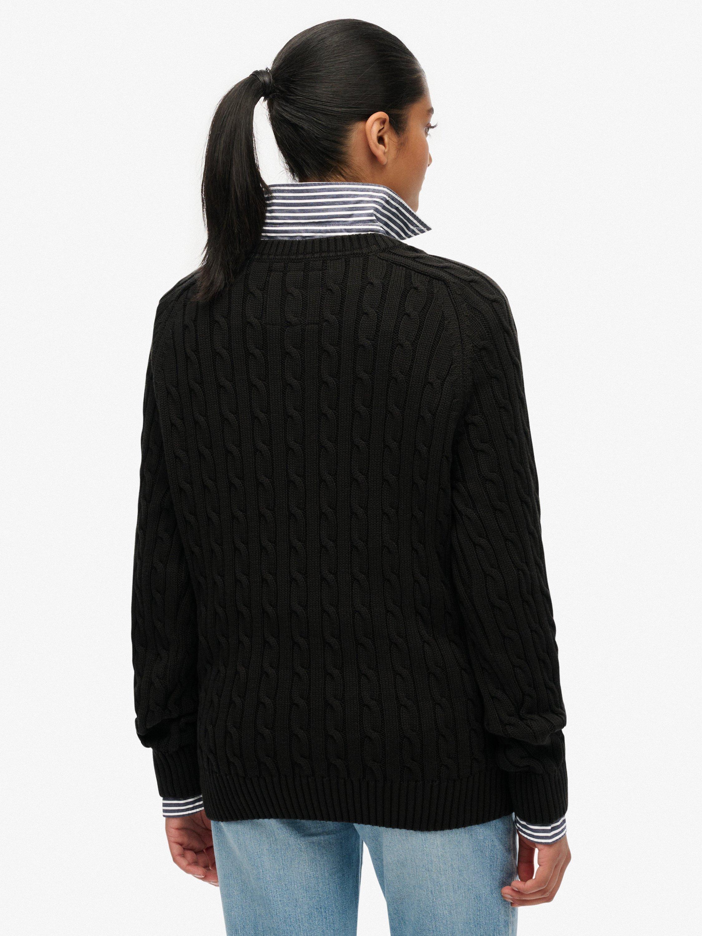 Product image 2 of 5, which shows Superdry Slouchy Cable Knit Jumper, Dark Charcoal Grey, 6