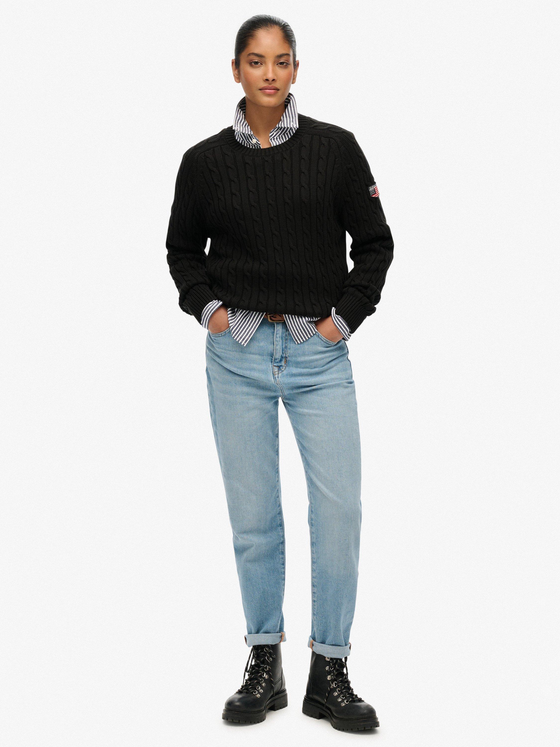 Product image 3 of 5, which shows Superdry Slouchy Cable Knit Jumper, Dark Charcoal Grey, 6